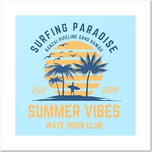 Retro Surfer Summer Vibes Oahu Hawaii Posters and Art